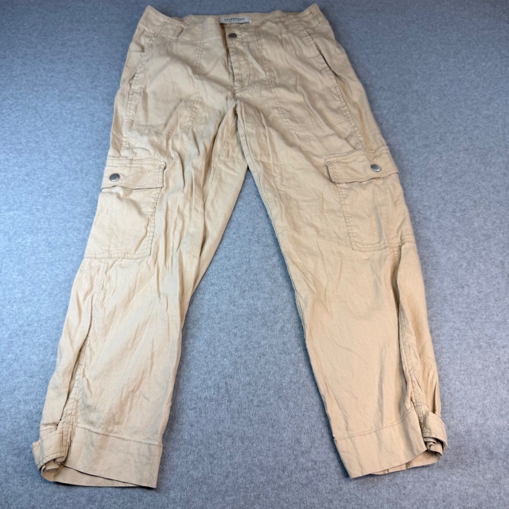 Liverpool Los Angeles Tan Linen Cargo Pants Womens 8/29 Straight Leg Utility